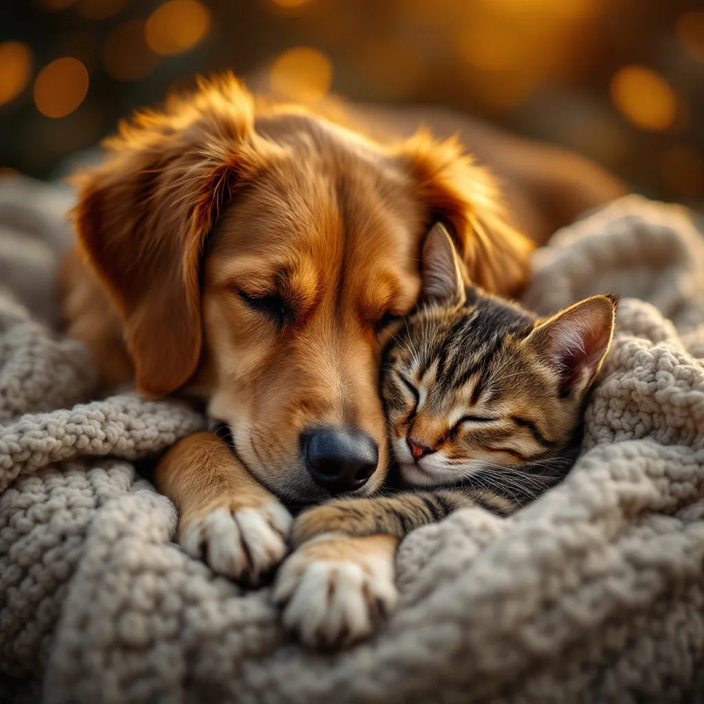 Un cane e un gattino che dormono insieme